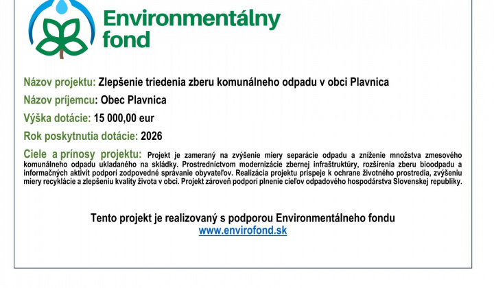 1. fotografia fotogalérie Projekty / Zlepšenie triedenia zberu komunálneho odpadu v obci Plavnica - foto