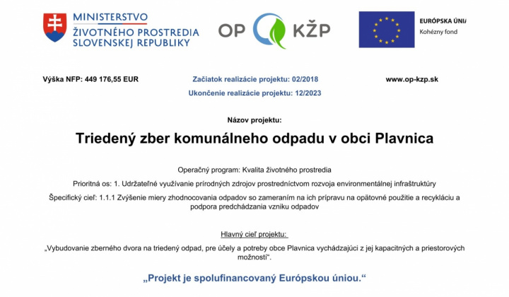 1. fotografia fotogalérie Projekty / Triedený zber komunálneho odpadu v obci Plavnica - foto