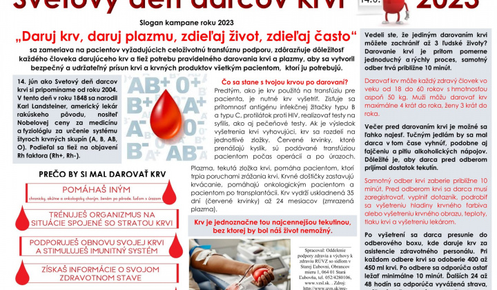 1. fotografia fotogalérie Aktuality / Svetový deň darcov krvi - 14. 06. 2023 - foto