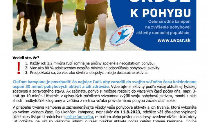 1. fotografia fotogalérie Aktuality / Vyzvi srdce k pohybu - informácia a výzva k účasti na realizácii celonárodnej kampane - foto