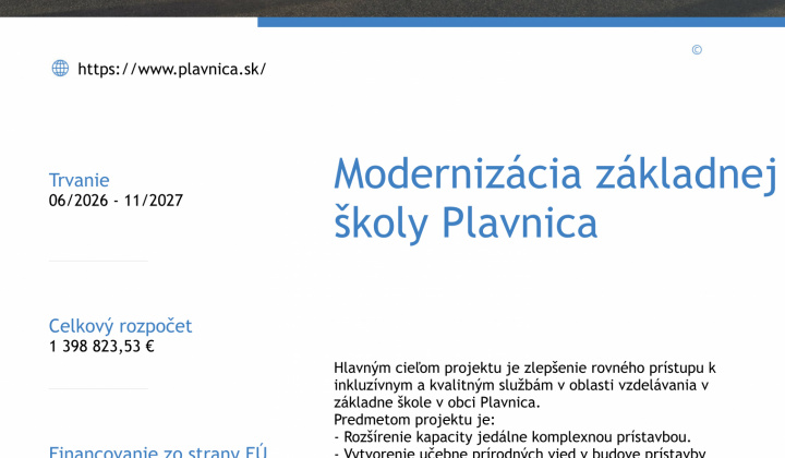 1. fotografia fotogalérie Projekty / Modernizácia základnej školy Plavnica  - foto